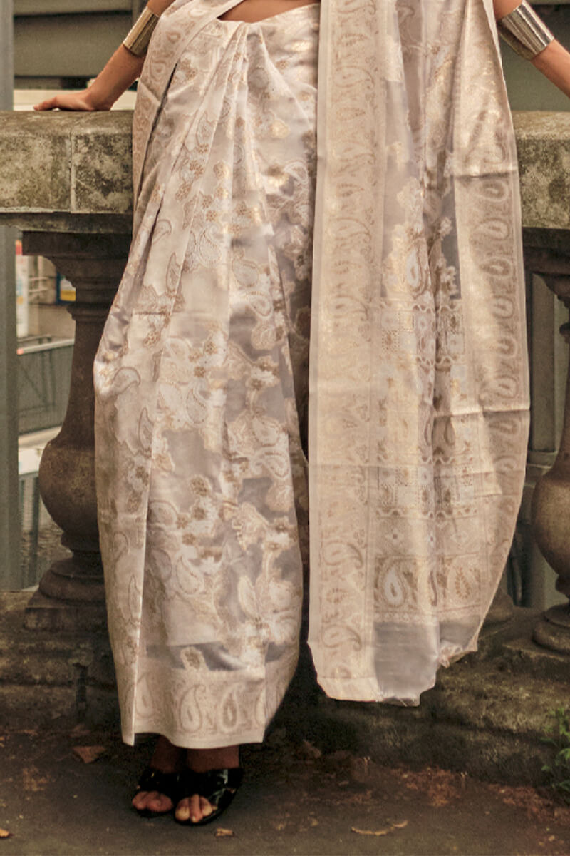 Fugacious Beige Lucknowi Silk Saree and Evanescent Blouse Piece