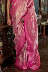 Snappy Dark Pink Kanjivaram Silk Saree With Elegant Blouse Piece