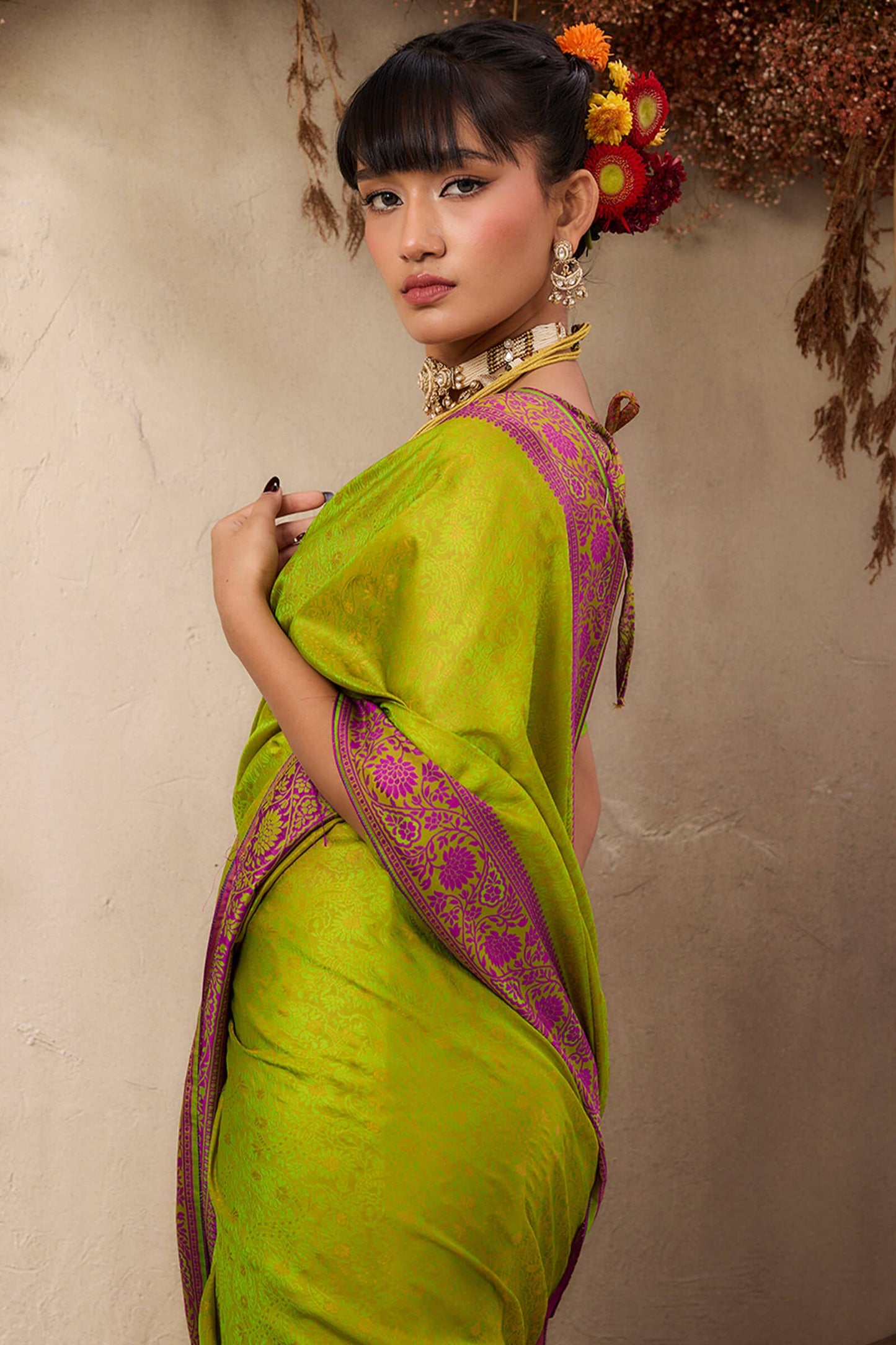 Prodigal Green Kanjivaram Silk Saree With Surpassing Blouse Piece