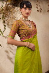 Prodigal Green Kanjivaram Silk Saree With Surpassing Blouse Piece