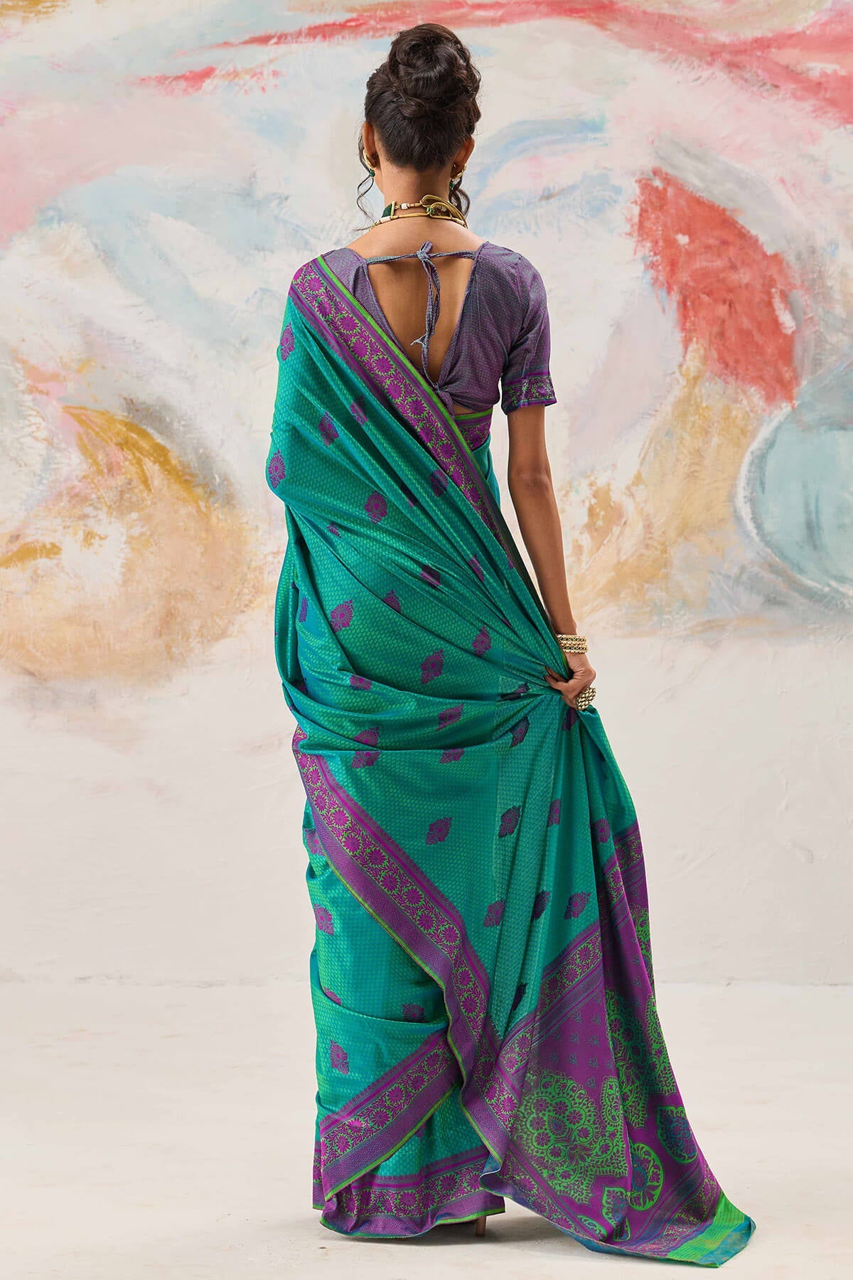 Symmetrical Sea Green Kanjivaram Silk Saree With Panache Blouse Piece