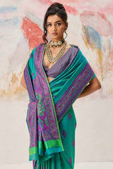 Symmetrical Sea Green Kanjivaram Silk Saree With Panache Blouse Piece