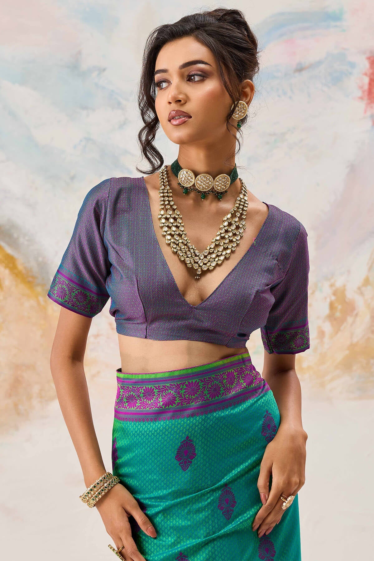 Symmetrical Sea Green Kanjivaram Silk Saree With Panache Blouse Piece