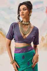 Symmetrical Sea Green Kanjivaram Silk Saree With Panache Blouse Piece