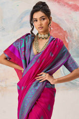 Denouement Dark pink Kanjivaram Silk Saree With Engrossing Blouse Piece