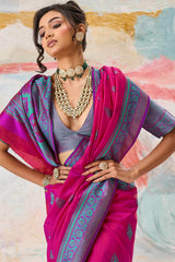 Denouement Dark pink Kanjivaram Silk Saree With Engrossing Blouse Piece