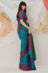 Eloquence Rama Kanjivaram Silk Saree With Divine Blouse Piece