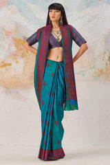 Eloquence Rama Kanjivaram Silk Saree With Divine Blouse Piece