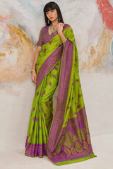 Desirable Green Kanjivaram Silk Saree With Seraphic Blouse Piece