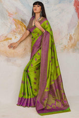 Desirable Green Kanjivaram Silk Saree With Seraphic Blouse Piece