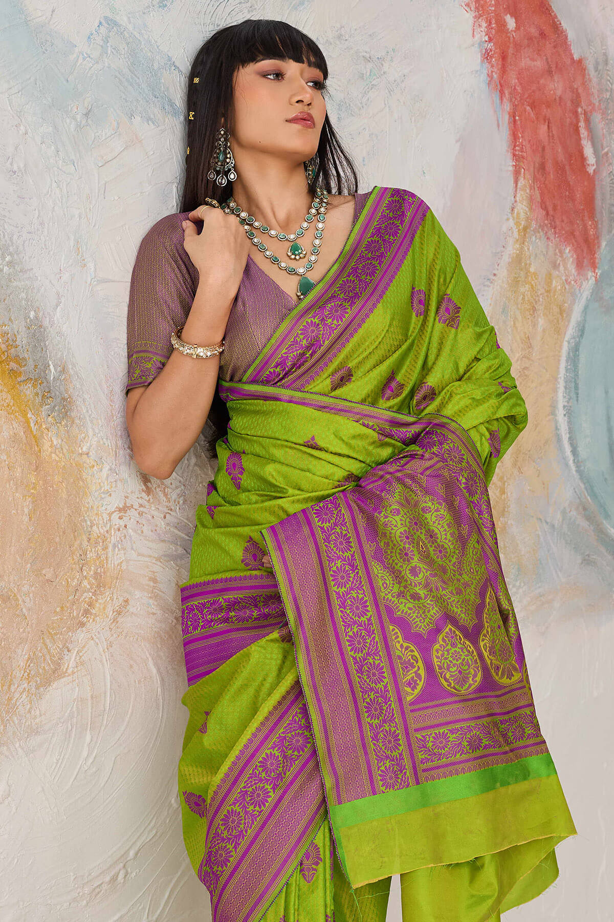 Desirable Green Kanjivaram Silk Saree With Seraphic Blouse Piece