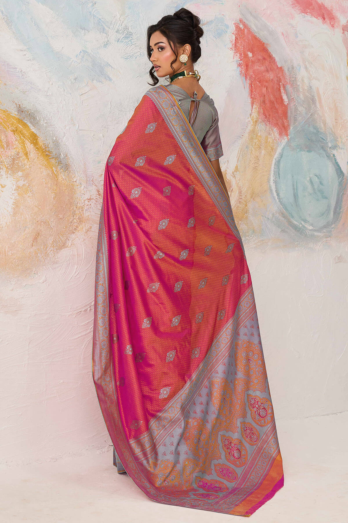 Enamoring Pink Kanjivaram Silk Saree With Magnificat Blouse Piece