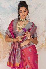 Enamoring Pink Kanjivaram Silk Saree With Magnificat Blouse Piece