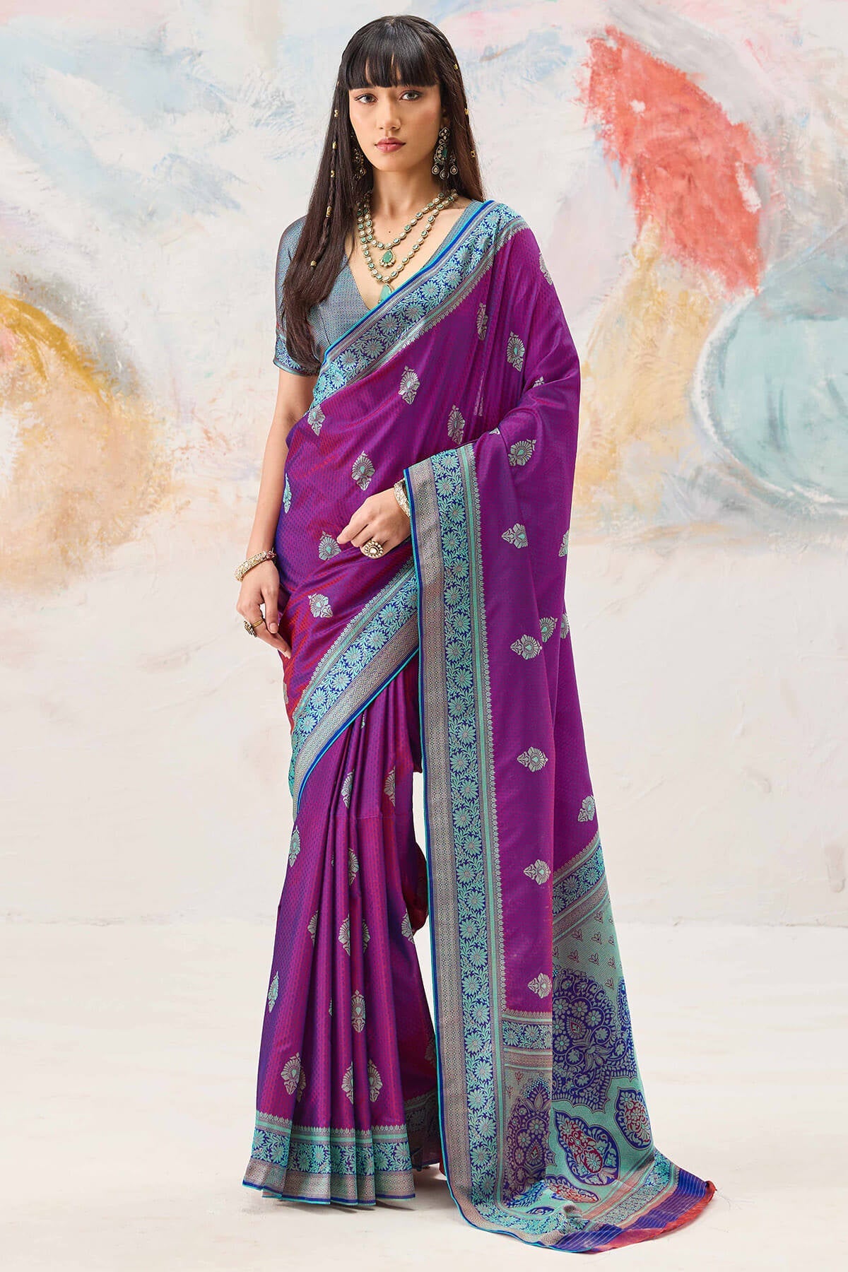 Charismatic Purple Kanjivaram Silk Saree With Jubilant Blouse Piece