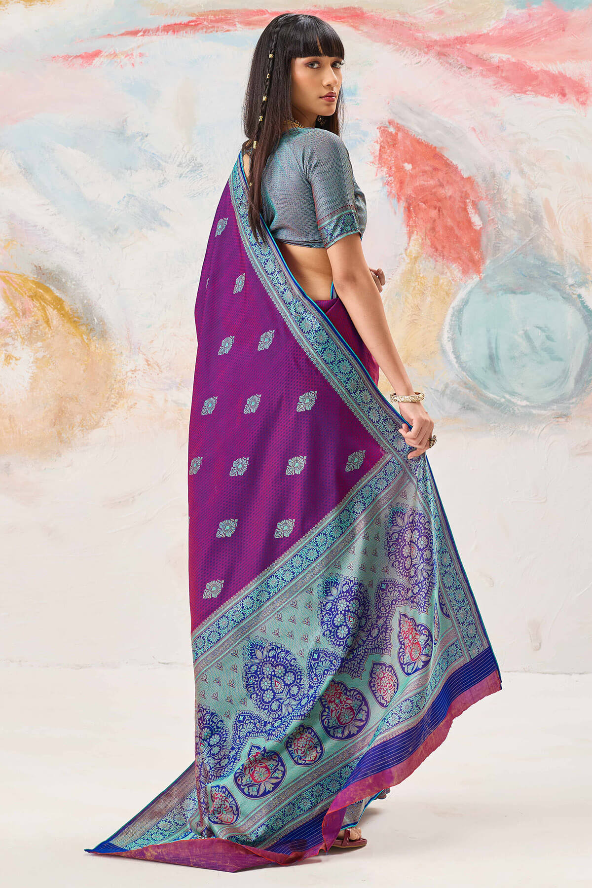 Charismatic Purple Kanjivaram Silk Saree With Jubilant Blouse Piece
