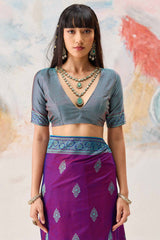 Charismatic Purple Kanjivaram Silk Saree With Jubilant Blouse Piece