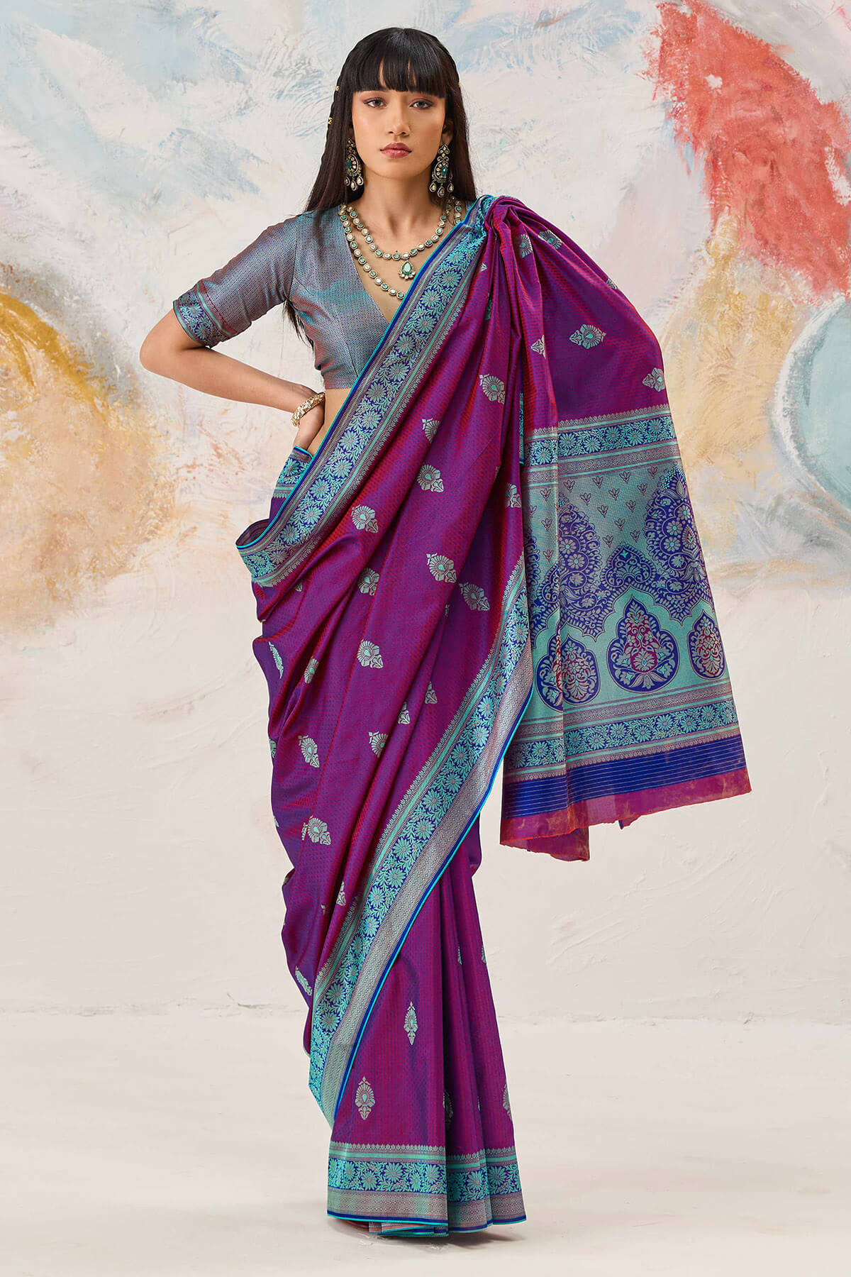 Charismatic Purple Kanjivaram Silk Saree With Jubilant Blouse Piece