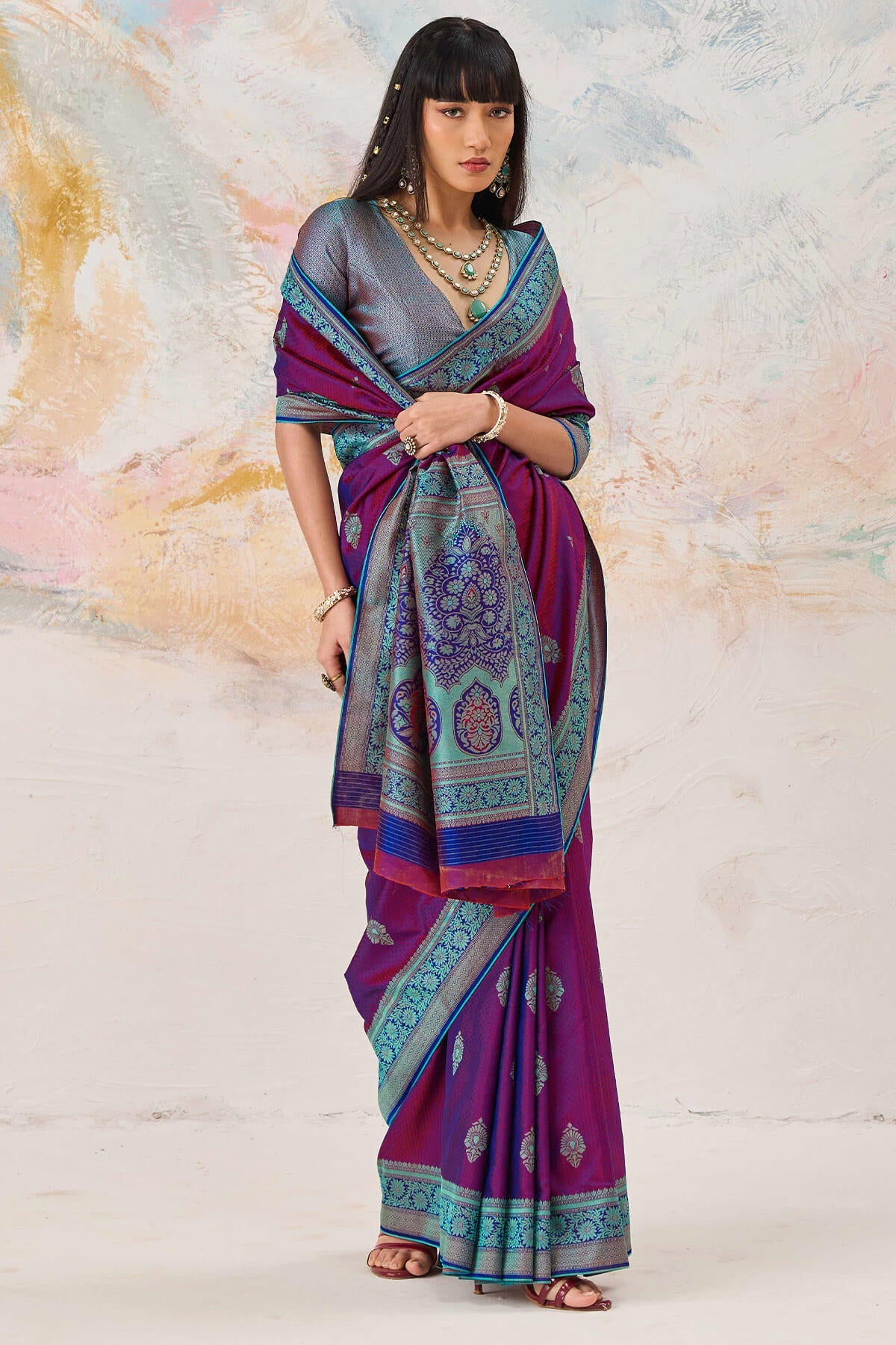 Charismatic Purple Kanjivaram Silk Saree With Jubilant Blouse Piece