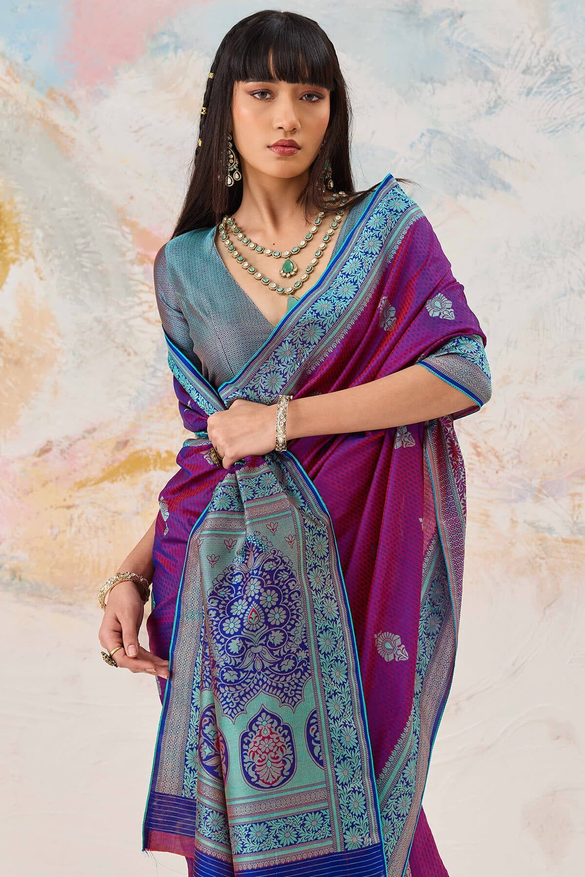 Charismatic Purple Kanjivaram Silk Saree With Jubilant Blouse Piece