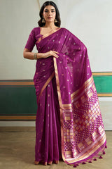 Gratifying Purple Pure Zari Weaving Banarasi Tussar Silk Saree With Allure Blouse Piece