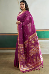 Gratifying Purple Pure Zari Weaving Banarasi Tussar Silk Saree With Allure Blouse Piece