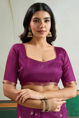 Gratifying Purple Pure Zari Weaving Banarasi Tussar Silk Saree With Allure Blouse Piece