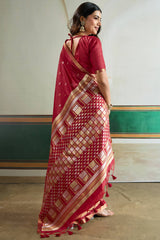Improbable Maroon Pure Zari Weaving Banarasi Tussar Silk Saree With Marvellous Blouse Piece