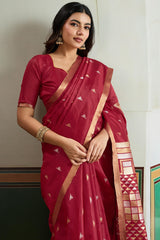 Improbable Maroon Pure Zari Weaving Banarasi Tussar Silk Saree With Marvellous Blouse Piece