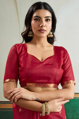 Improbable Maroon Pure Zari Weaving Banarasi Tussar Silk Saree With Marvellous Blouse Piece