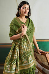 Bewitching Green Pure Zari Weaving Banarasi Tussar Silk Saree With Surreptitious Blouse Piece