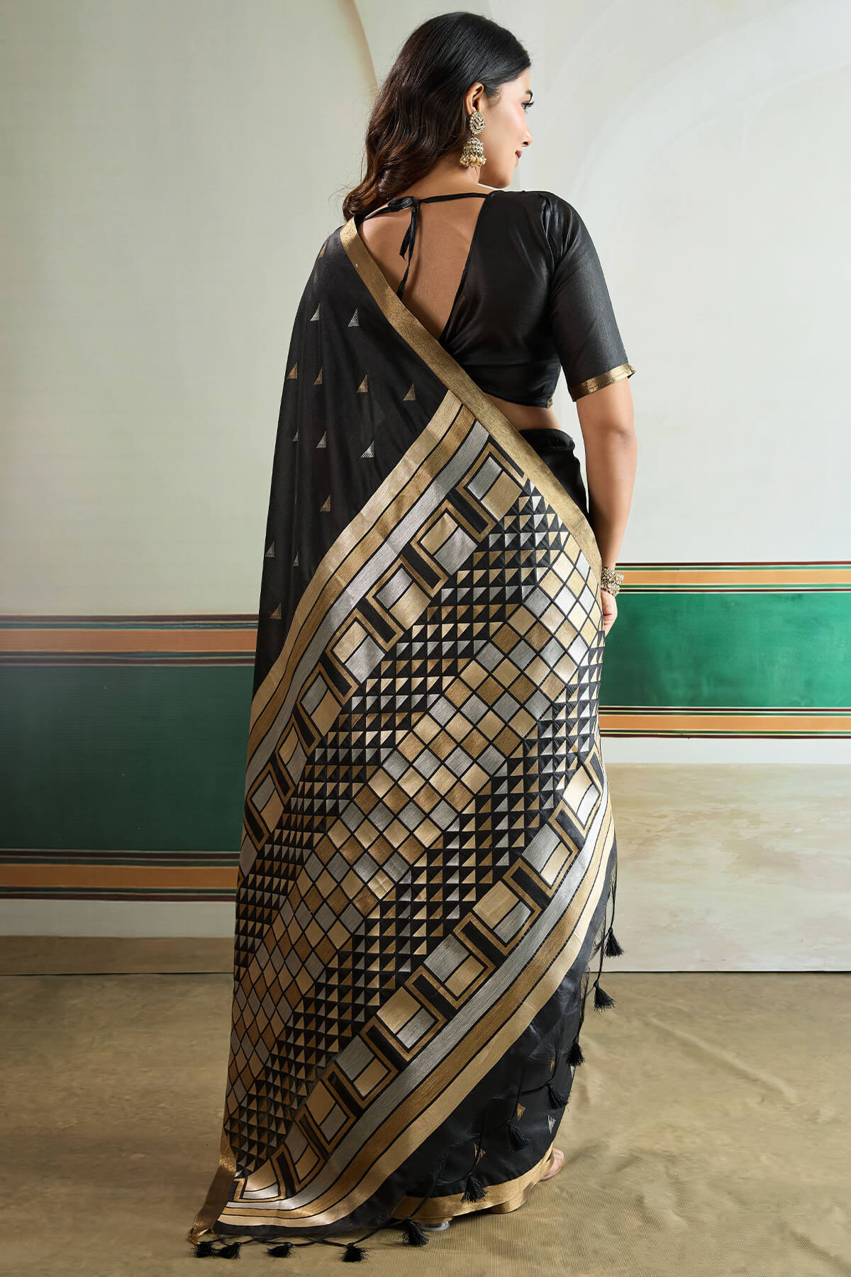 Unique Black Pure Zari Weaving Banarasi Tussar Silk Saree With Seraglio Blouse Piece