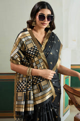 Unique Black Pure Zari Weaving Banarasi Tussar Silk Saree With Seraglio Blouse Piece