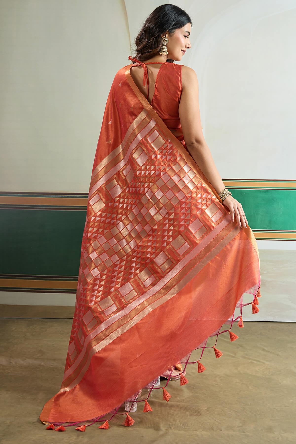 Adorable Peach Pure Zari Weaving Banarasi Tussar Silk Saree With Incomparable Blouse Piece