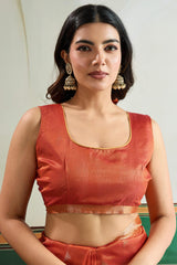 Adorable Peach Pure Zari Weaving Banarasi Tussar Silk Saree With Incomparable Blouse Piece