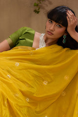 Entrancing Yellow Pure Zari Weaving Banarasi Tussar Silk Saree With Impressive Blouse Piece