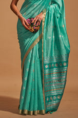 Classic Sea Green Soft Banarasi Silk Saree With Bewitching Blouse Piece