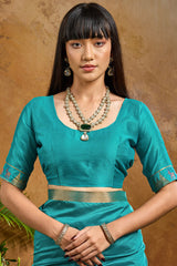 Redolent Firozi Banarasi Tussar Silk Saree With Enigmatic Blouse Piece