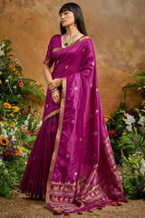 Ornate Purple Banarasi Tussar Silk Saree With Comely Blouse Piece