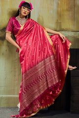 Hypnotic Pink Banarasi Handloom Silk Saree With Divine Blouse Piece