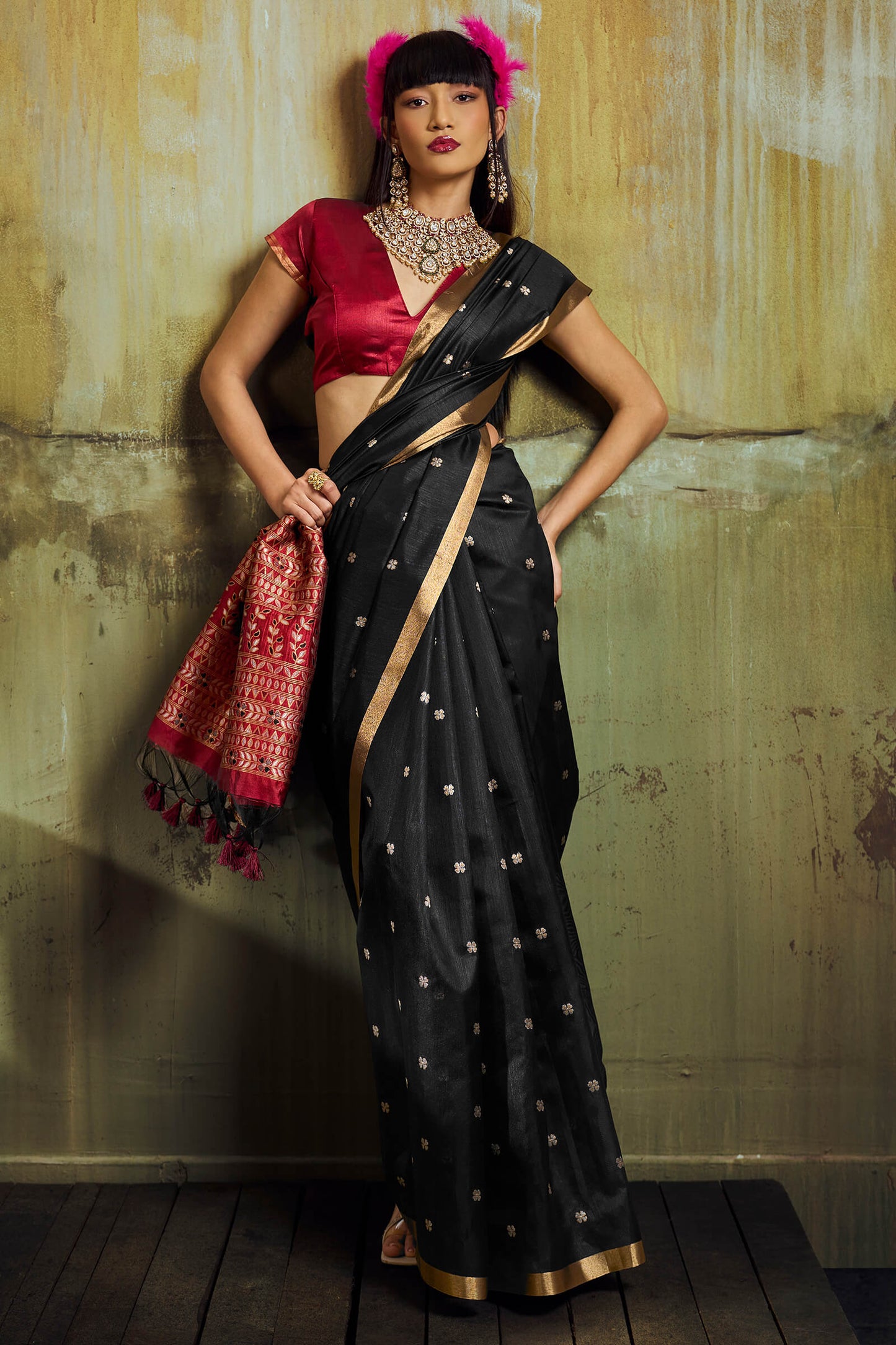 Inspiring Black Banarasi Handloom Silk Saree With Prodigal Blouse Piece