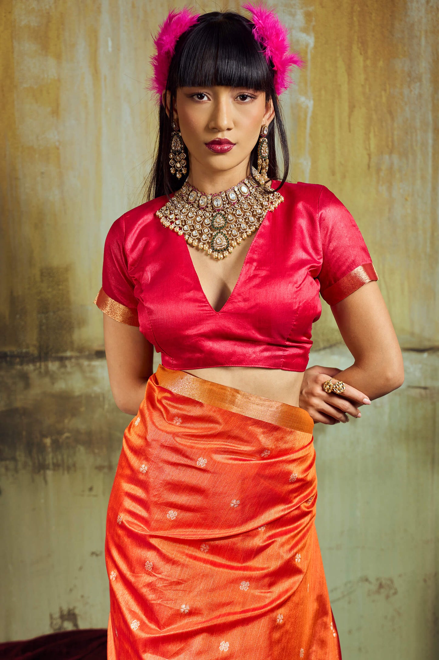 Denouement Orange Banarasi Handloom Silk Saree With Splendorous Blouse Piece