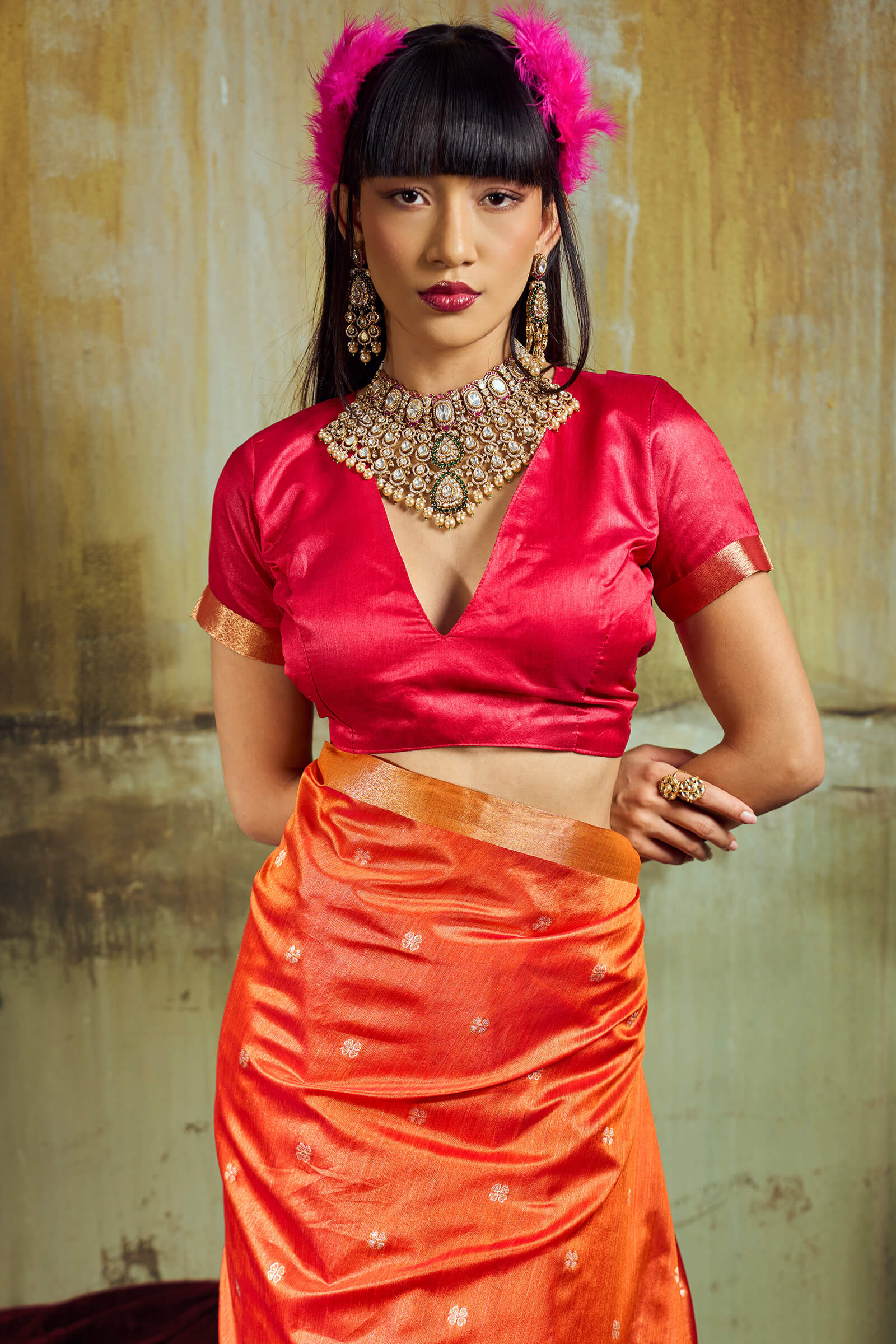 Denouement Orange Banarasi Handloom Silk Saree With Splendorous Blouse Piece
