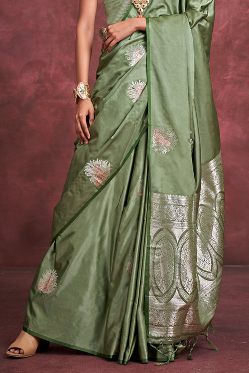 Majesty Green Banarasi Satin Silk Saree With Marvellous Blouse