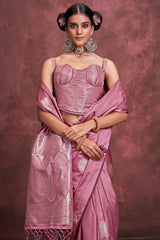 Petrichor Pink Banarasi Satin Silk Saree With Outstanding Blouse