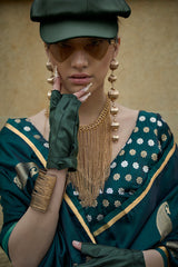 Entrancing Dark Green Banarasi Satin Silk Saree With Effervescent Blouse