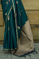 Entrancing Dark Green Banarasi Satin Silk Saree With Effervescent Blouse