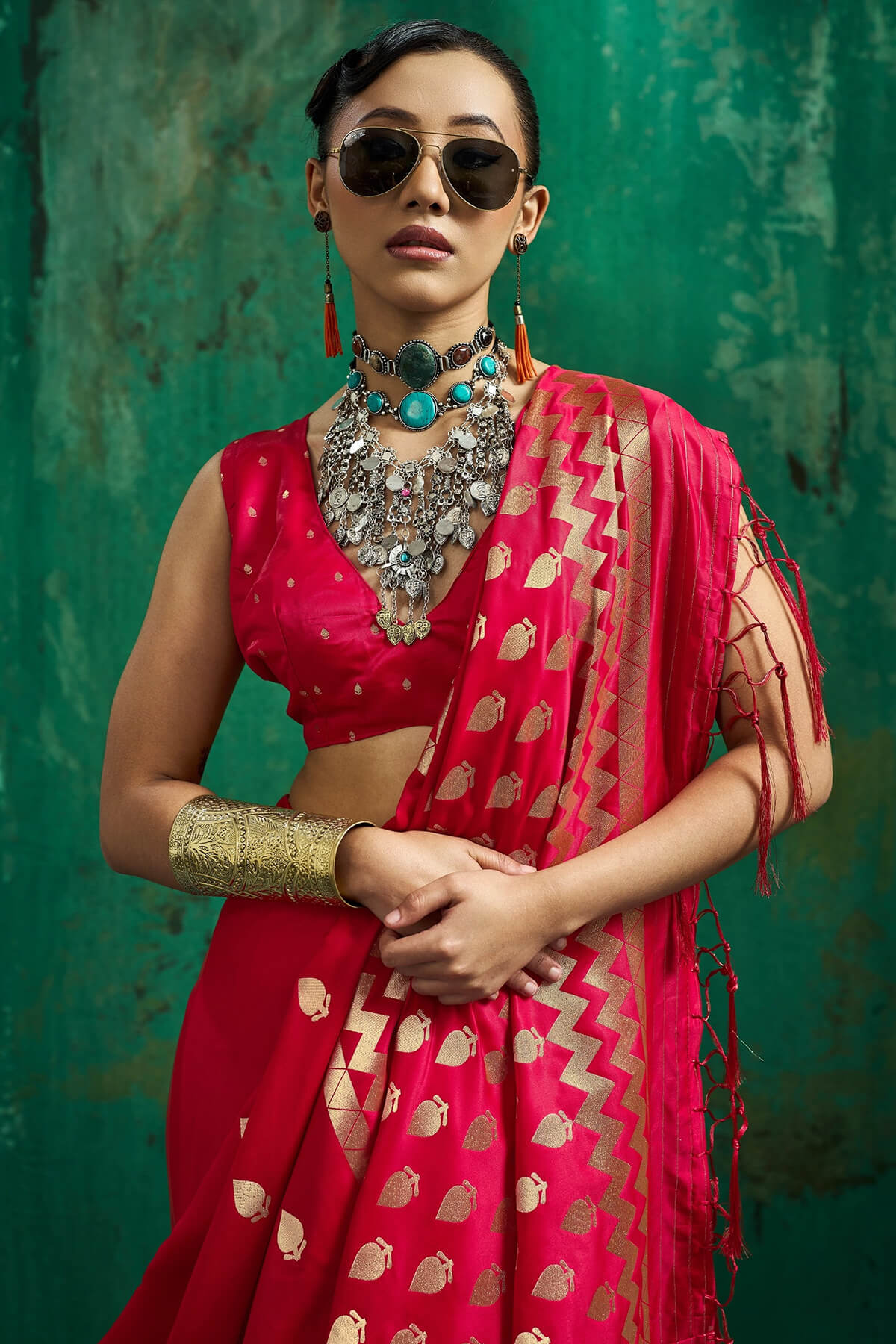 Felicitous Red Banarasi Satin Silk Saree With Engrossing Blouse