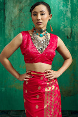 Felicitous Red Banarasi Satin Silk Saree With Engrossing Blouse