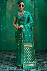 Surreptitious Sea Green Banarasi Satin Silk Saree With Confounding Blouse
