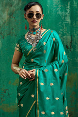 Surreptitious Sea Green Banarasi Satin Silk Saree With Confounding Blouse